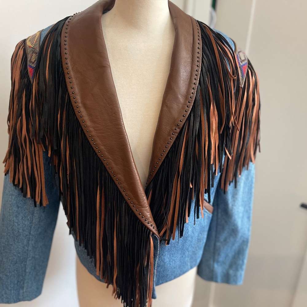 Vintage Brown and Black Fringe Women's Jacket